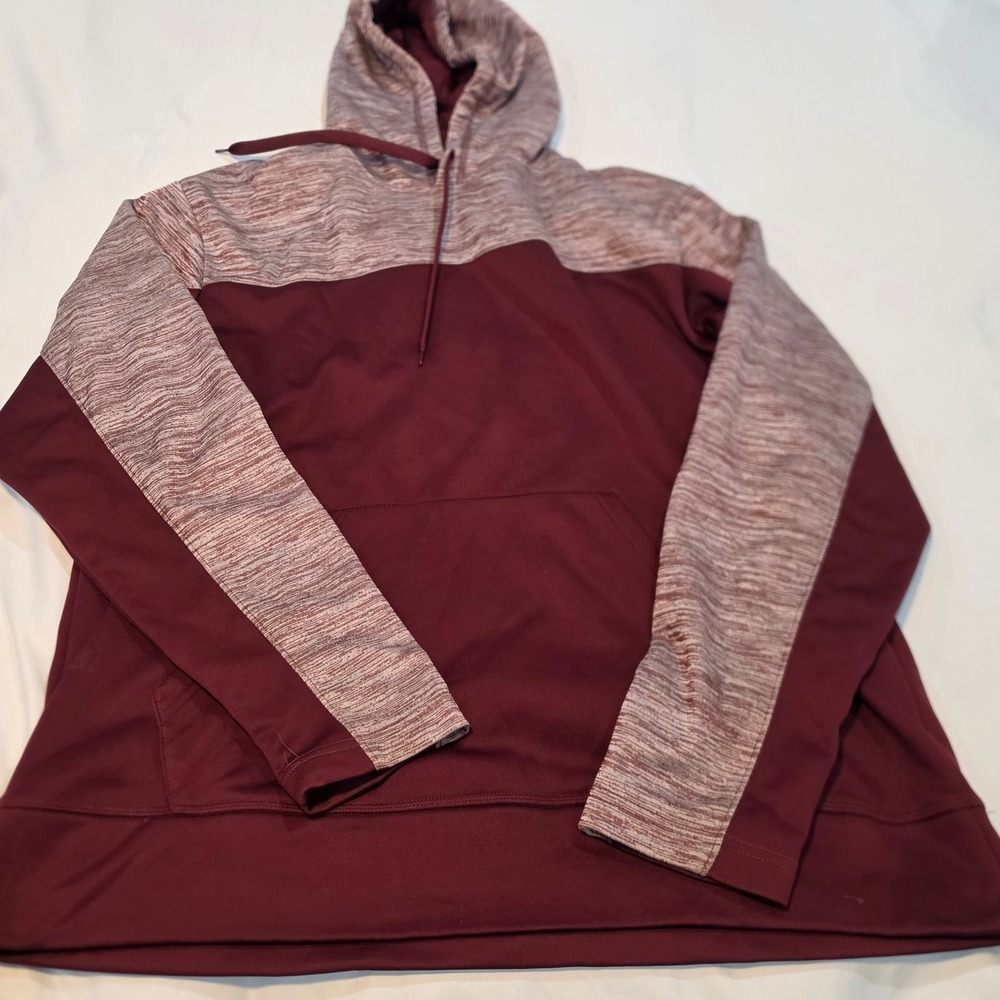 BCG Hoodie Men Large Burgundy Grey Good Colorblock Fleece Lined Activewear